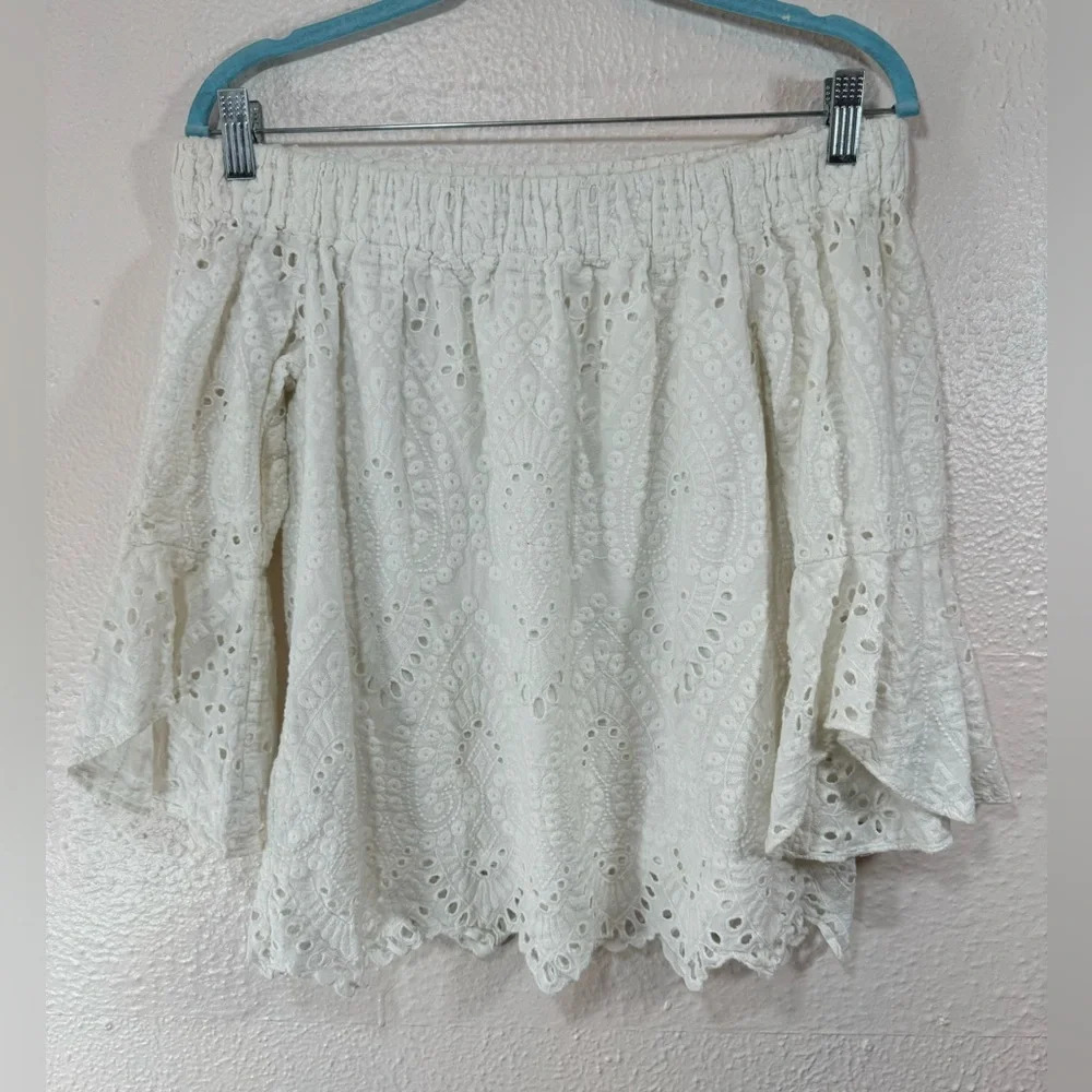 Trina Turk White Eyelet Off-Shoulder Blouse